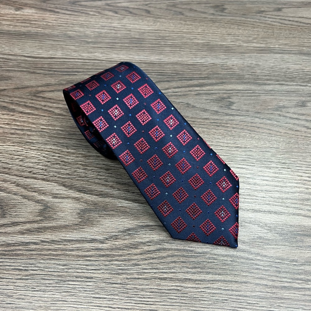 Bugatchi Navy w/ Red Check Skinny Silk Tie